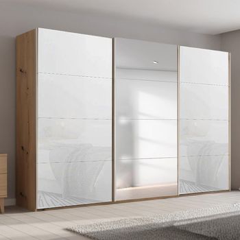 Beluga Extra Artisan Oak and White Glass 361cm 3 Door Mirror Sliding Wardrobe