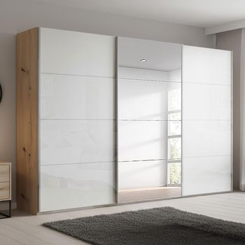 Beluga Extra Artisan Oak and White High Gloss 361cm 3 Door Mirror Sliding Wardrobe