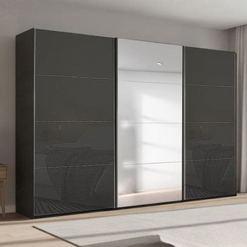 Beluga Extra Graphite and Basalt Glass 361cm 3 Door Mirror Sliding Wardrobe