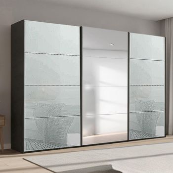 Beluga Extra Graphite and Silk Grey Glass 361cm 3 Door Mirror Sliding Wardrobe