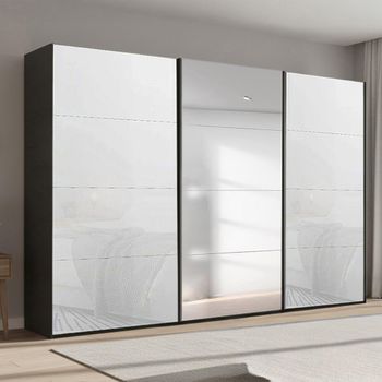 Beluga Extra Graphite and White Glass 361cm 3 Door Mirror Sliding Wardrobe