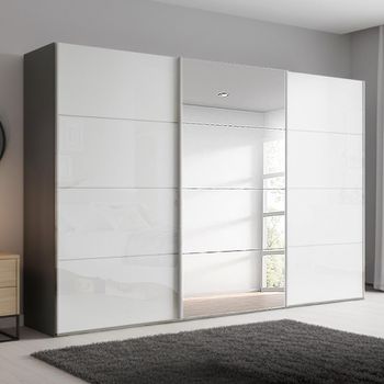 Beluga Extra Graphite and White High Gloss 361cm 3 Door Mirror Sliding Wardrobe