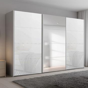 Beluga Extra Silk Grey and White Glass 361cm 3 Door Mirror Sliding Wardrobe