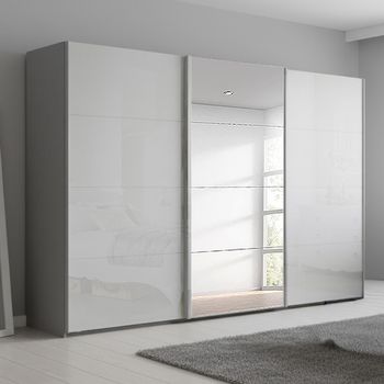 Beluga Extra Silk Grey and White High Gloss 361cm 3 Door Mirror Sliding Wardrobe