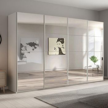 Beluga Extra Alpine White Mirrored 361cm 4 Door Sliding Wardrobe