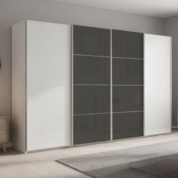 Beluga Extra Alpine White and Basalt Glass Front 361cm 4 Door Sliding Wardrobe