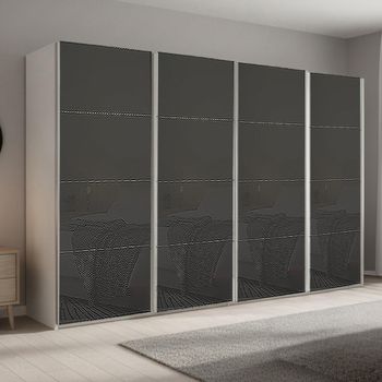 Beluga Extra Alpine White and Basalt Glass 361cm 4 Door Sliding Wardrobe