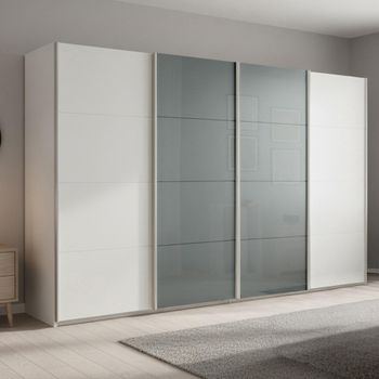 Beluga Extra Alpine White and Silk Grey Glass Front 361cm 4 Door Sliding Wardrobe