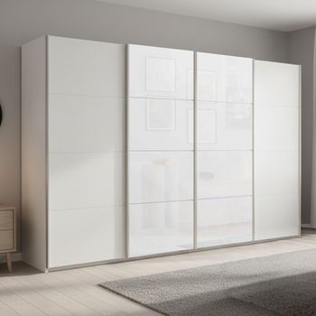 Beluga Extra Alpine White and White Glass Front 361cm 4 Door Sliding Wardrobe