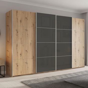 Beluga Extra Artisan Oak and Basalt Glass Front 361cm 4 Door Sliding Wardrobe
