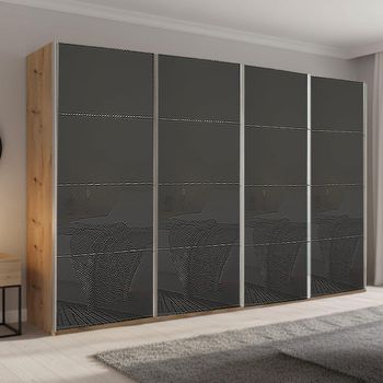 Beluga Extra Artisan Oak and Basalt Glass 361cm 4 Door Sliding Wardrobe