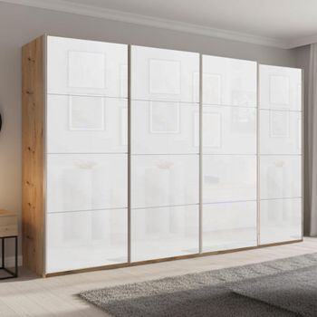 Beluga Extra Artisan Oak and White Glass 361cm 4 Door Sliding Wardrobe