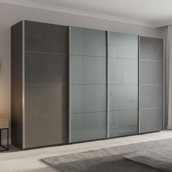 Beluga Extra Graphite and Silk Grey Glass Front 361cm 4 Door Sliding Wardrobe