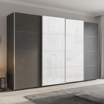Beluga Extra Graphite and White Glass Front 361cm 4 Door Sliding Wardrobe