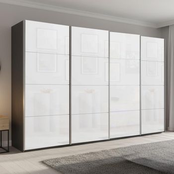 Beluga Extra Graphite and White Glass 361cm 4 Door Sliding Wardrobe
