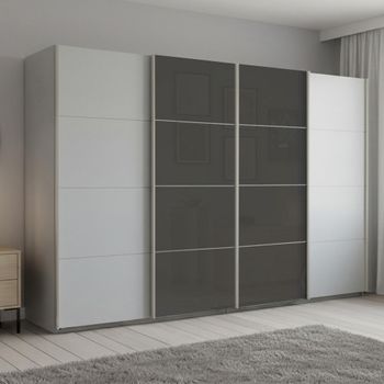 Beluga Extra Silk Grey and Basalt Glass Front 361cm 4 Door Sliding Wardrobe