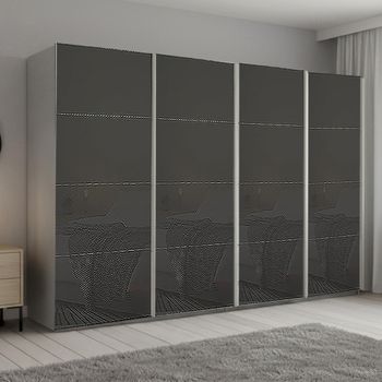 Beluga Extra Silk Grey and Basalt Glass 361cm 4 Door Sliding Wardrobe