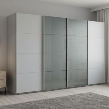 Beluga Extra Silk Grey and Silk Grey Glass Front 361cm 4 Door Sliding Wardrobe