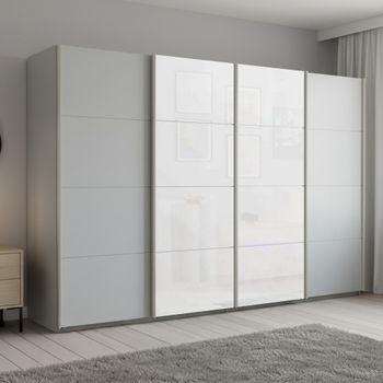 Beluga Extra Silk Grey and White Glass Front 361cm 4 Door Sliding Wardrobe