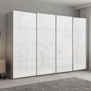 Beluga Extra Silk Grey and White Glass 361cm 4 Door Sliding Wardrobe