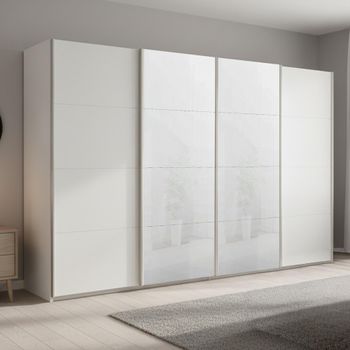 Beluga Extra White High Gloss and Alpine White Front 361cm 4 Door Sliding Wardrobe