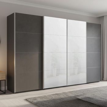 Beluga Extra White High Gloss and Graphite Front 361cm 4 Door Sliding Wardrobe
