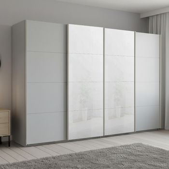 Beluga Extra White High Gloss and Silk Grey Front 361cm 4 Door Sliding Wardrobe