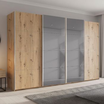 Beluga Extra Grey Mirror Artisan Oak 361cm 4 Door Sliding Wardrobe