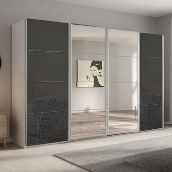 Beluga Extra Alpine White and Basalt Glass 361cm 4 Door Mirror Sliding Wardrobe