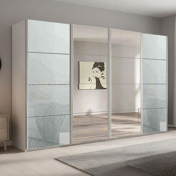 Beluga Extra Alpine White and Silk Grey Glass 361cm 4 Door Mirror Sliding Wardrobe
