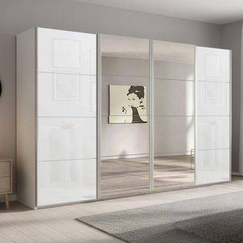 Beluga Extra Alpine White and White Glass 361cm 4 Door Mirror Sliding Wardrobe