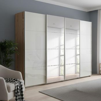 Beluga Extra Artisan Oak and White High Gloss 361cm 4 Door Mirror Sliding Wardrobe