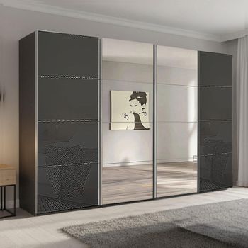 Beluga Extra Graphite and Basalt Glass 361cm 4 Door Mirror Sliding Wardrobe