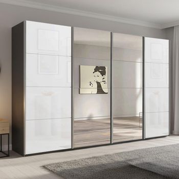 Beluga Extra Graphite and White Glass 361cm 4 Door Mirror Sliding Wardrobe