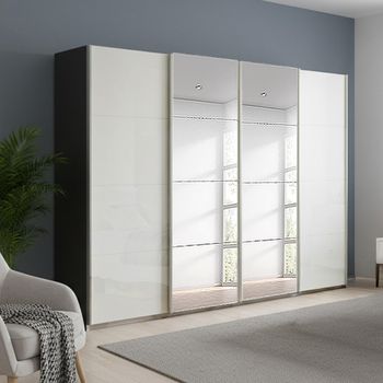 Beluga Extra Graphite and White High Gloss 361cm 4 Door Mirror Sliding Wardrobe