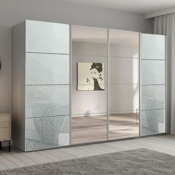 Beluga Extra Silk Grey and Silk Grey Glass 361cm 4 Door Mirror Sliding Wardrobe
