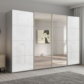 Beluga Extra Silk Grey and White Glass 361cm 4 Door Mirror Sliding Wardrobe