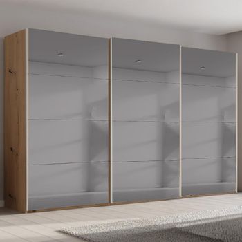 Beluga Extra Grey Mirrored Artisan Oak 406cm 3 Door Sliding Wardrobe