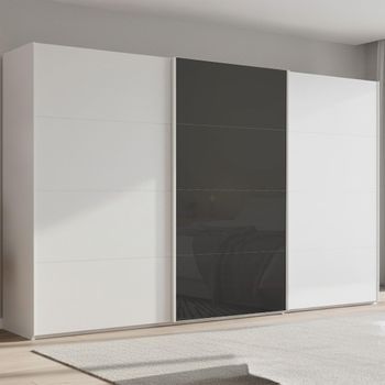 Beluga Extra Alpine White and Basalt Glass Front 406cm 3 Door Sliding Wardrobe