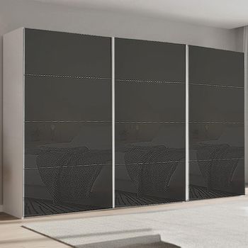 Beluga Extra Alpine White and Basalt Glass 406cm 3 Door Sliding Wardrobe