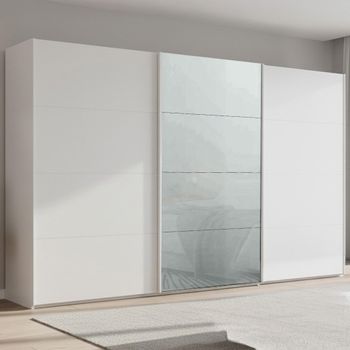 Beluga Extra Alpine White and Silk Grey Glass Front 406cm 3 Door Sliding Wardrobe