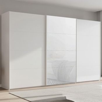 Beluga Extra Alpine White and White Glass Front 406cm 3 Door Sliding Wardrobe