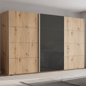 Beluga Extra Artisan Oak and Basalt Glass Front 406cm 3 Door Sliding Wardrobe