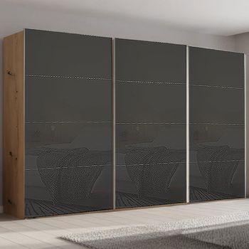 Beluga Extra Artisan Oak and Basalt Glass 406cm 3 Door Sliding Wardrobe