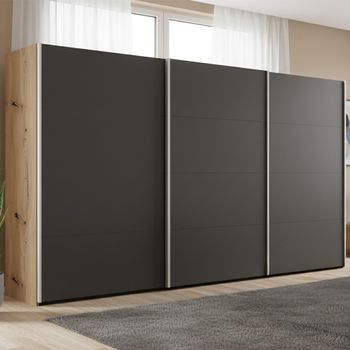 Beluga Extra Artisan Oak and Graphite 406cm 3 Door Sliding Wardrobe