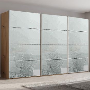 Beluga Extra Artisan Oak and Silk Grey Glass 406cm 3 Door Sliding Wardrobe