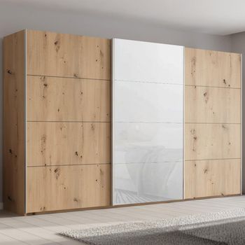 Beluga Extra Artisan Oak and White Glass Front 406cm 3 Door Sliding Wardrobe
