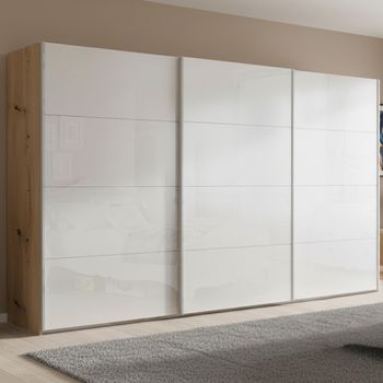 Beluga Extra Artisan Oak and White High Gloss 406cm 3 Door Sliding Wardrobe