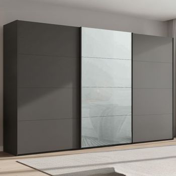 Beluga Extra Graphite and Silk Grey Glass Front 406cm 3 Door Sliding Wardrobe