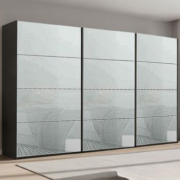 Beluga Extra Graphite and Silk Grey Glass 406cm 3 Door Sliding Wardrobe